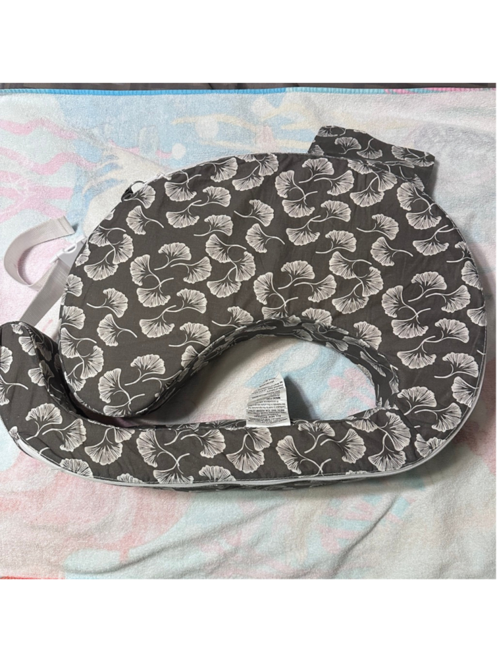 My Brest Friend Nursing Pillow Gray Ginkgo Leaf Adjustable